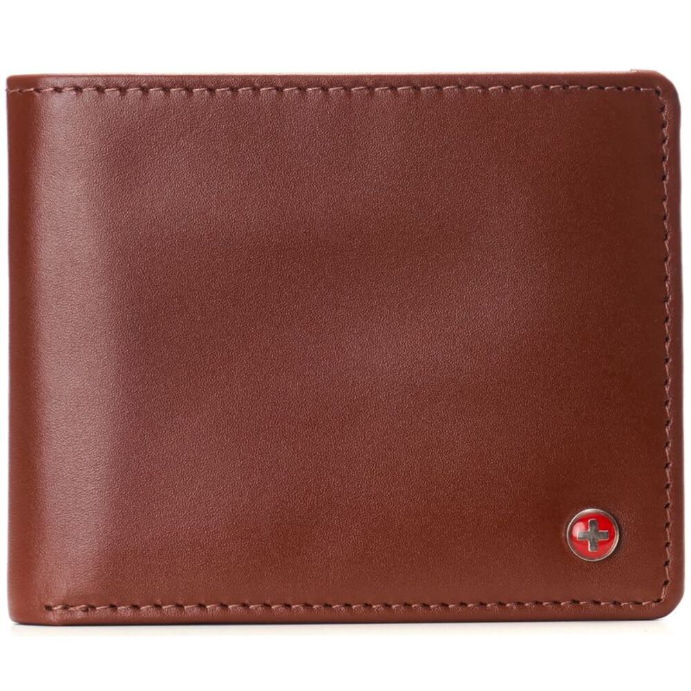 Alpine Swiss Mens Genuine Leather Wallet Passcase Bifold  RFID Safe 2 ID Windows